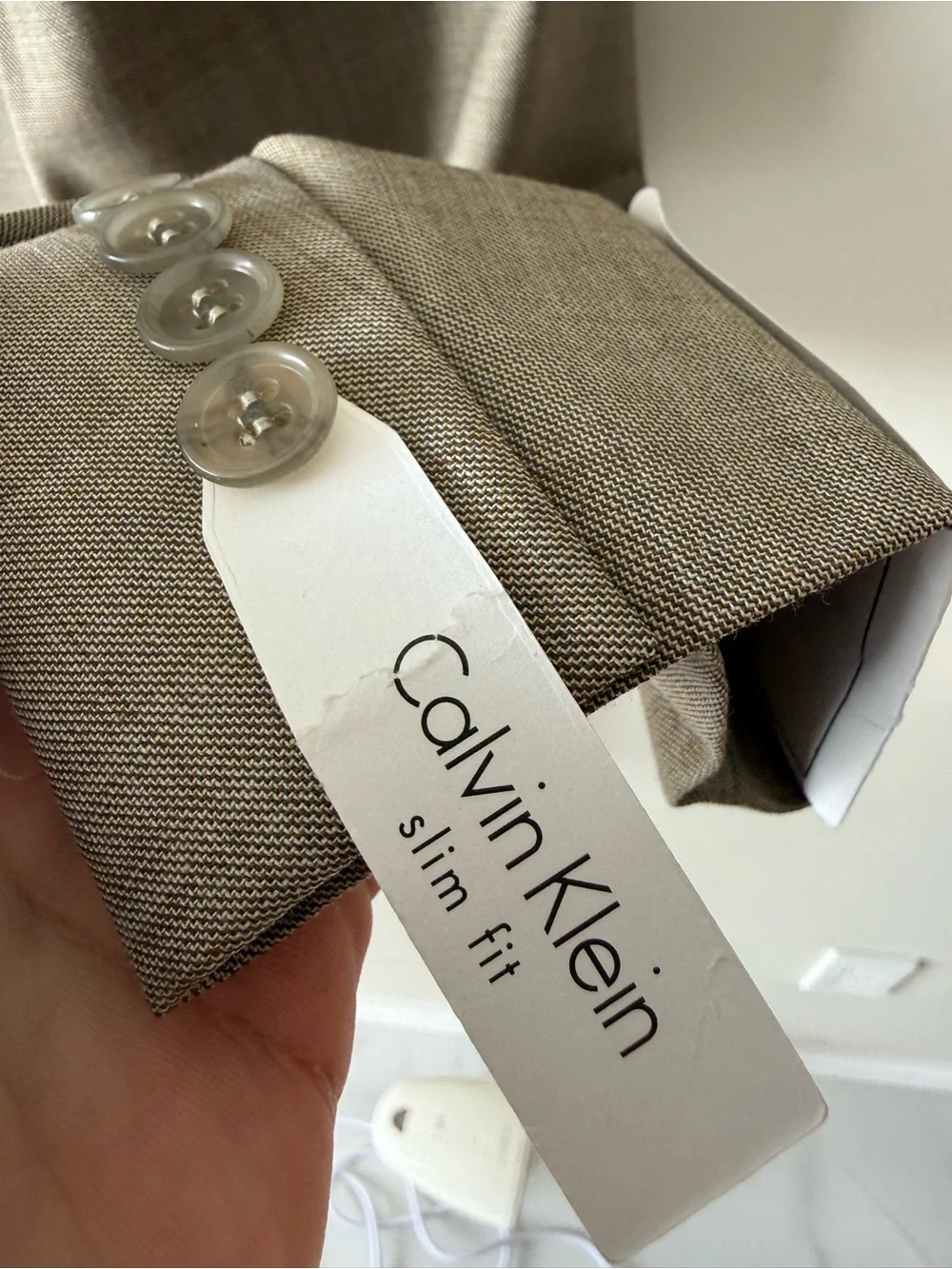 Men's Beige Single-Breasted Blazer - Slim Fit - 38 short - 100% wool